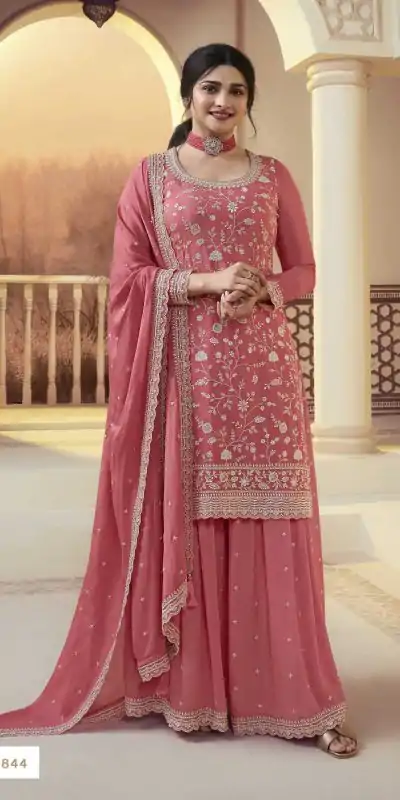 Glowing Peach Color Chinon Embroidery Multi Work Salwar Suit