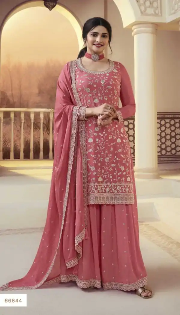 Glowing Peach Color Chinon Embroidery Multi Work Salwar Suit