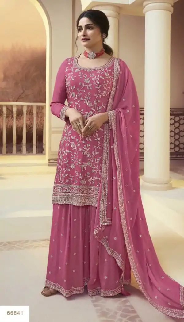 Glowing Pink Color Chinon Embroidery Multi Work Salwar Suit