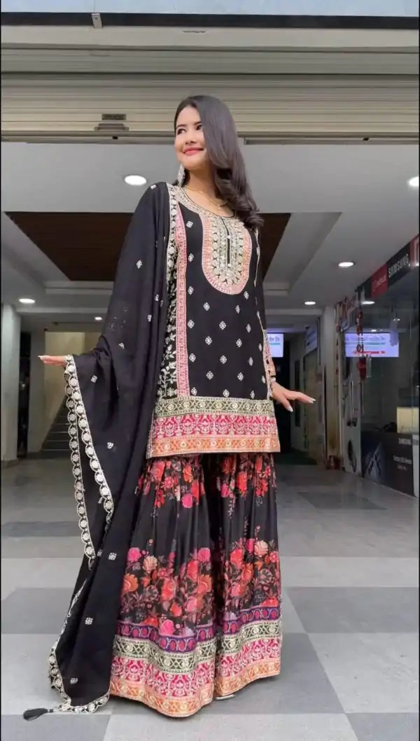 Graceful Black Color Georgette Sequences Work Salwar Suit