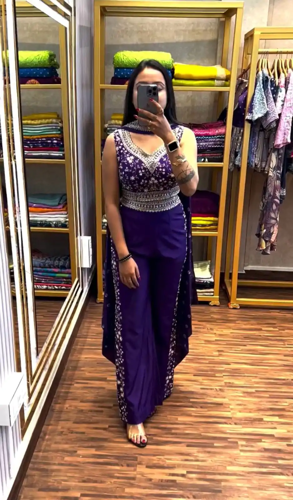 Lovely Purple Color Chinon Embroidery Work Salwar Suit - Image 9
