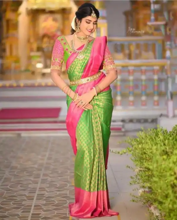 Magical Green Color Soft Litchi Silk jacquard Work On All Over Saree