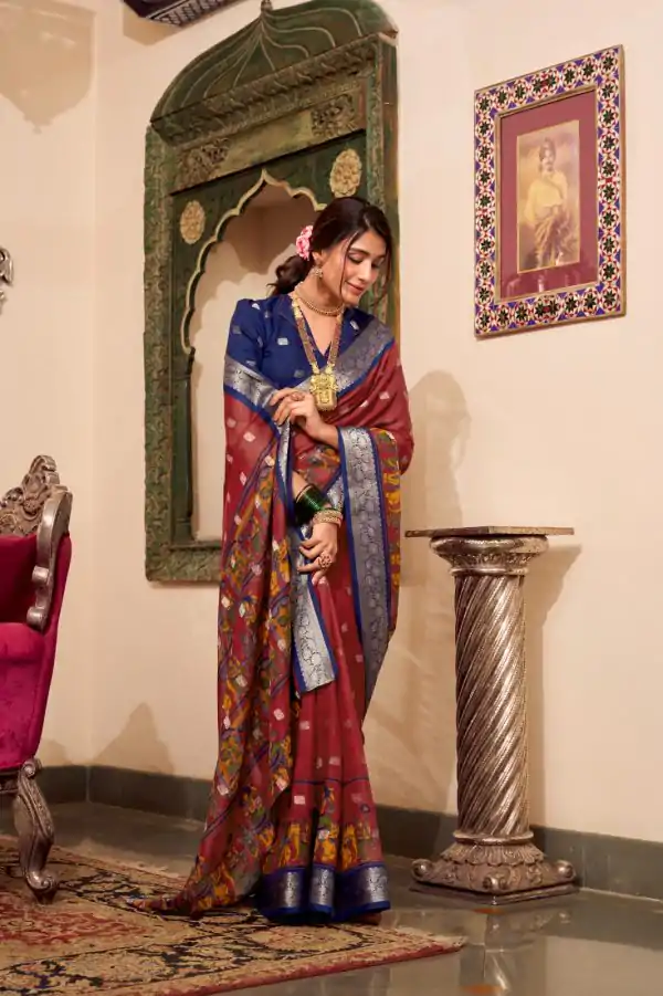 Magical Maroon Color Poly Cotton Kalamkari Print Saree