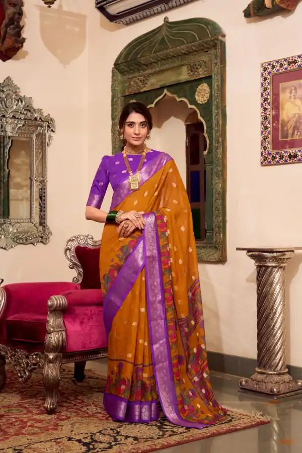 Magical Mustad Color Poly Cotton Kalamkari Print Saree