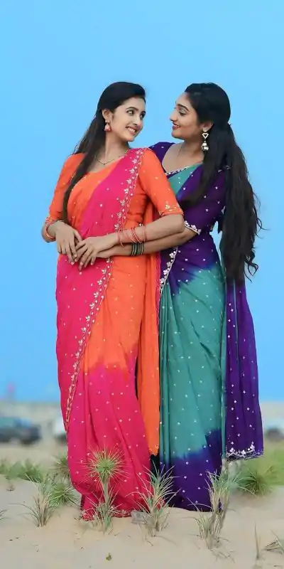 Magical Blue And Purple Color Chinnon Embroidery Sequence Saree