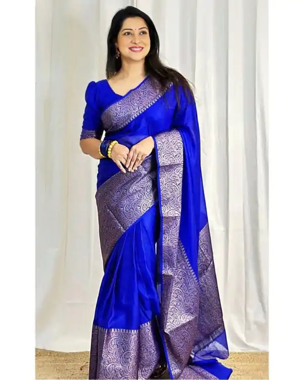 Perfect Royal Blue Color Soft Litchi Silk Jacquard Work Saree