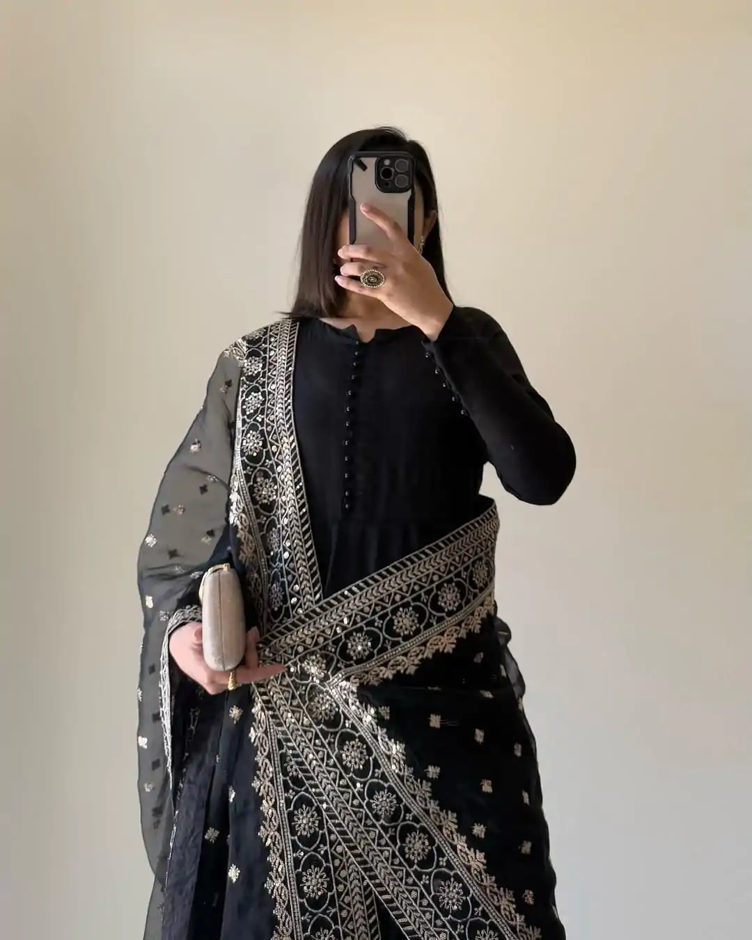 Presenting Black Color Chinon Silk With Inner Plain Anarkali Gown - Image 3