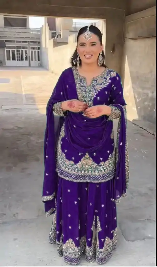 Shine Violet Color Chinon Silk Thread Sequence Work Salwar Suit