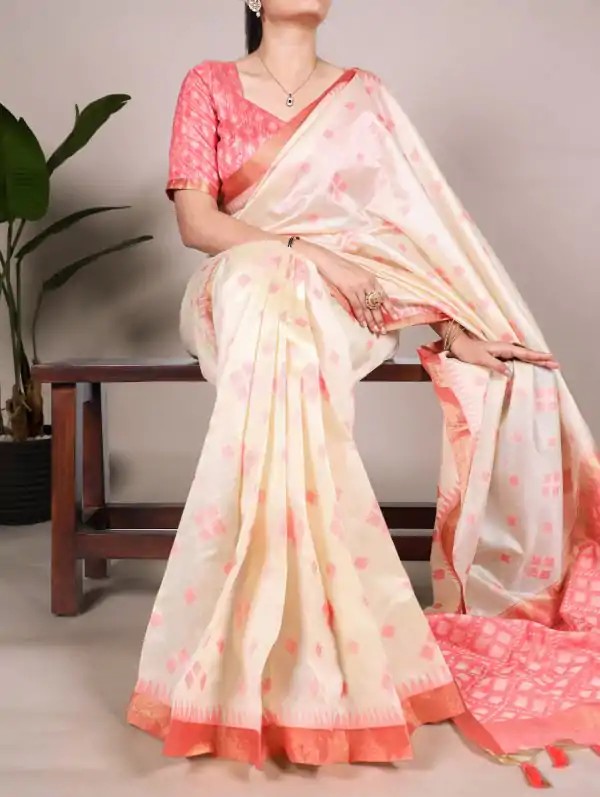 Superb Half White Color Jacquard Silk Patola Print With Zari Saree