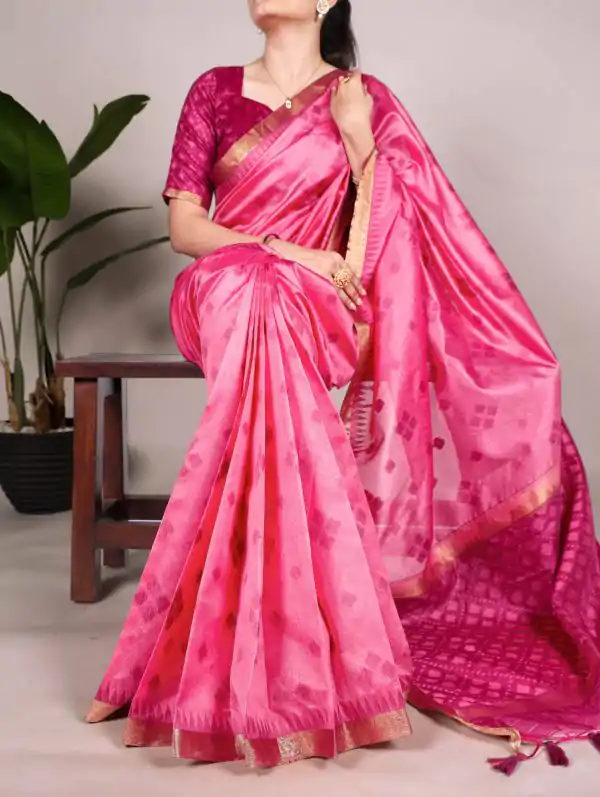 Superb Pink Color Jacquard Silk Patola Print With Zari Saree
