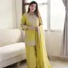 Wonderful Lemon Yellow Color Chinon Sequence Rivet Moti Salwar Suit