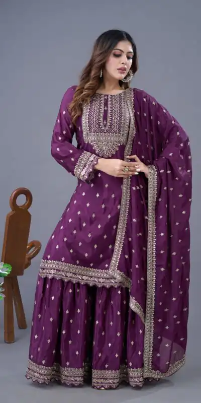 ZF 5006 Wine Color Chinon Silk Sequence Work Salwar Suit Casual, Wedding, Festive, Events . Expected Delivery  4-6 Working Days @2149/- only      | Casual Suits, Jump Suits, Salwar suit, Creative suits, Designer Suits, Palazzo Suits, Party Wear Suits, Patiala Suits, Straight Suits