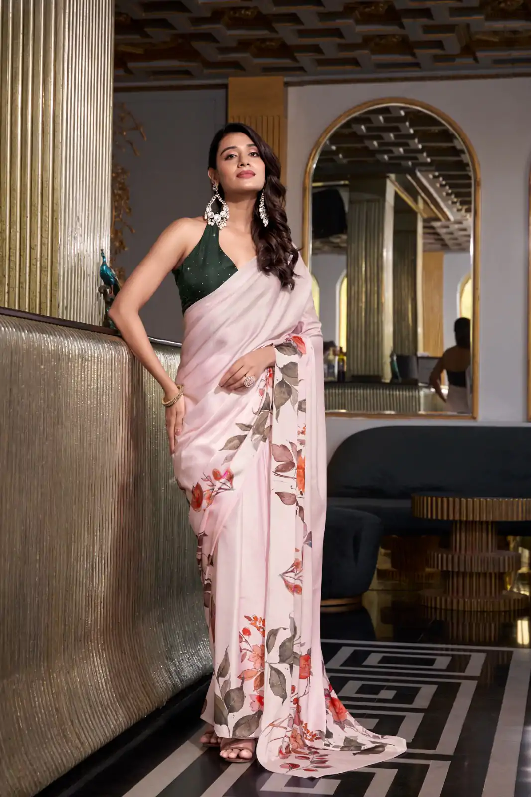 Gorgeous White Color Satin Silk Printed Saree