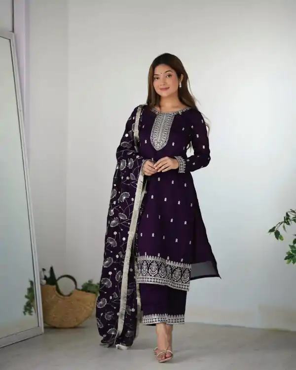 Purple Rangoli Silk Sequence Jari Work Salwar Suit