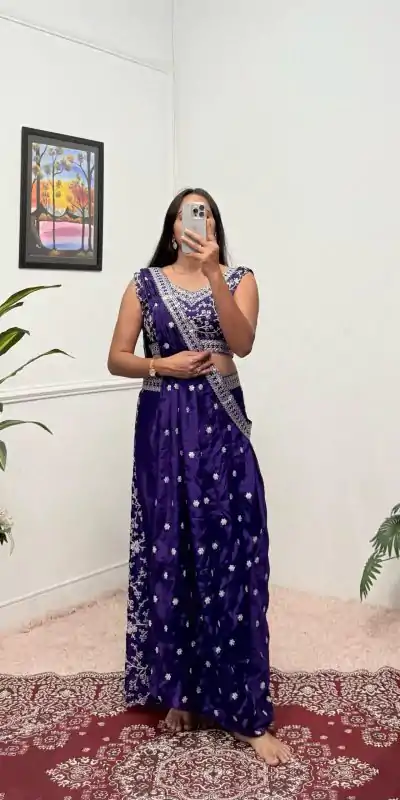 Purple Chinon Embroidery Work Salwar Suit