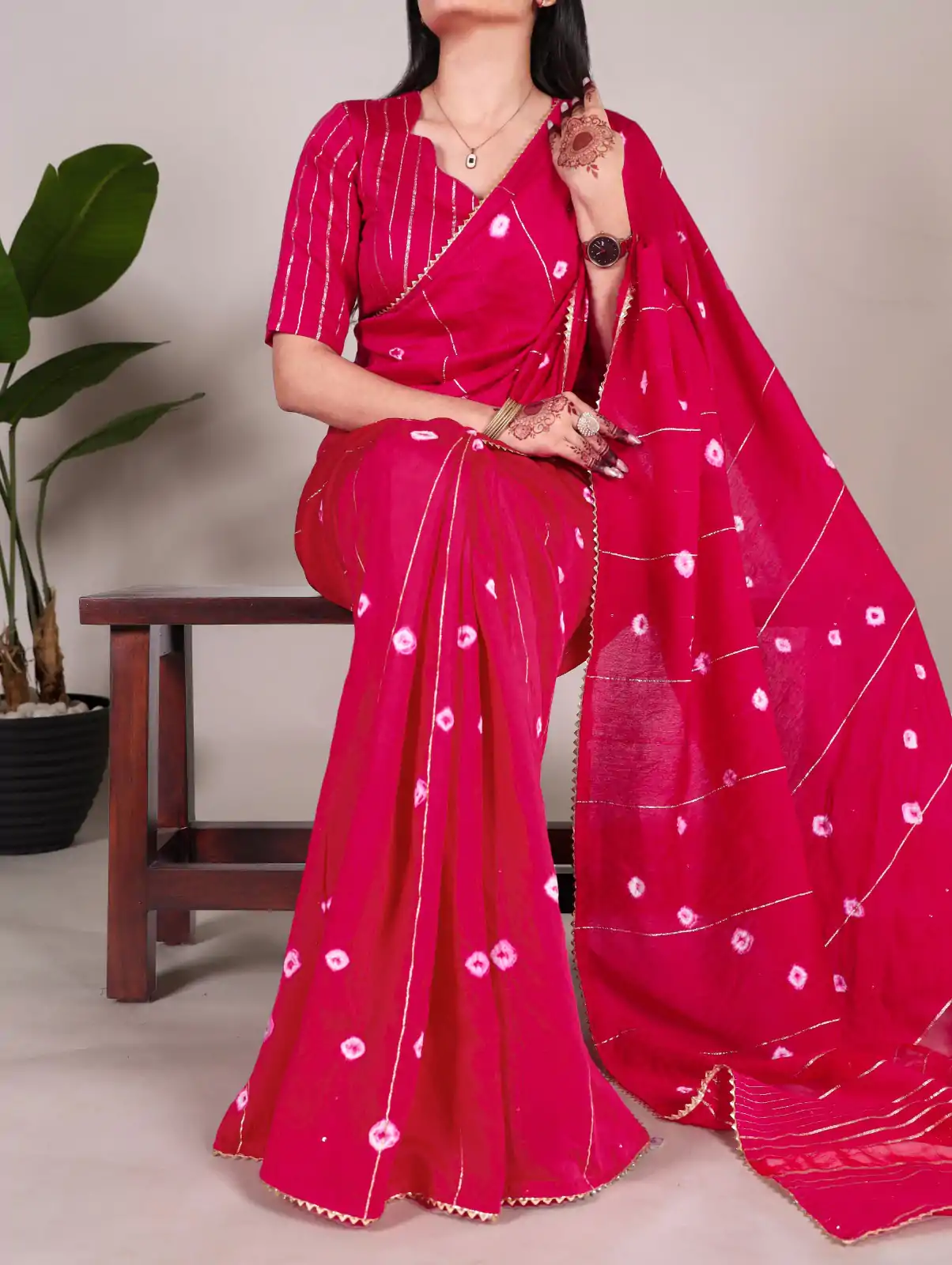 Pink Chanderi Sequins Saree