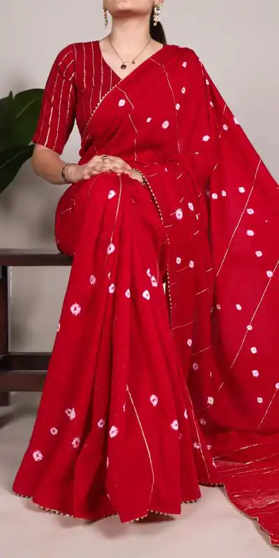 Red Chanderi Sequins Saree