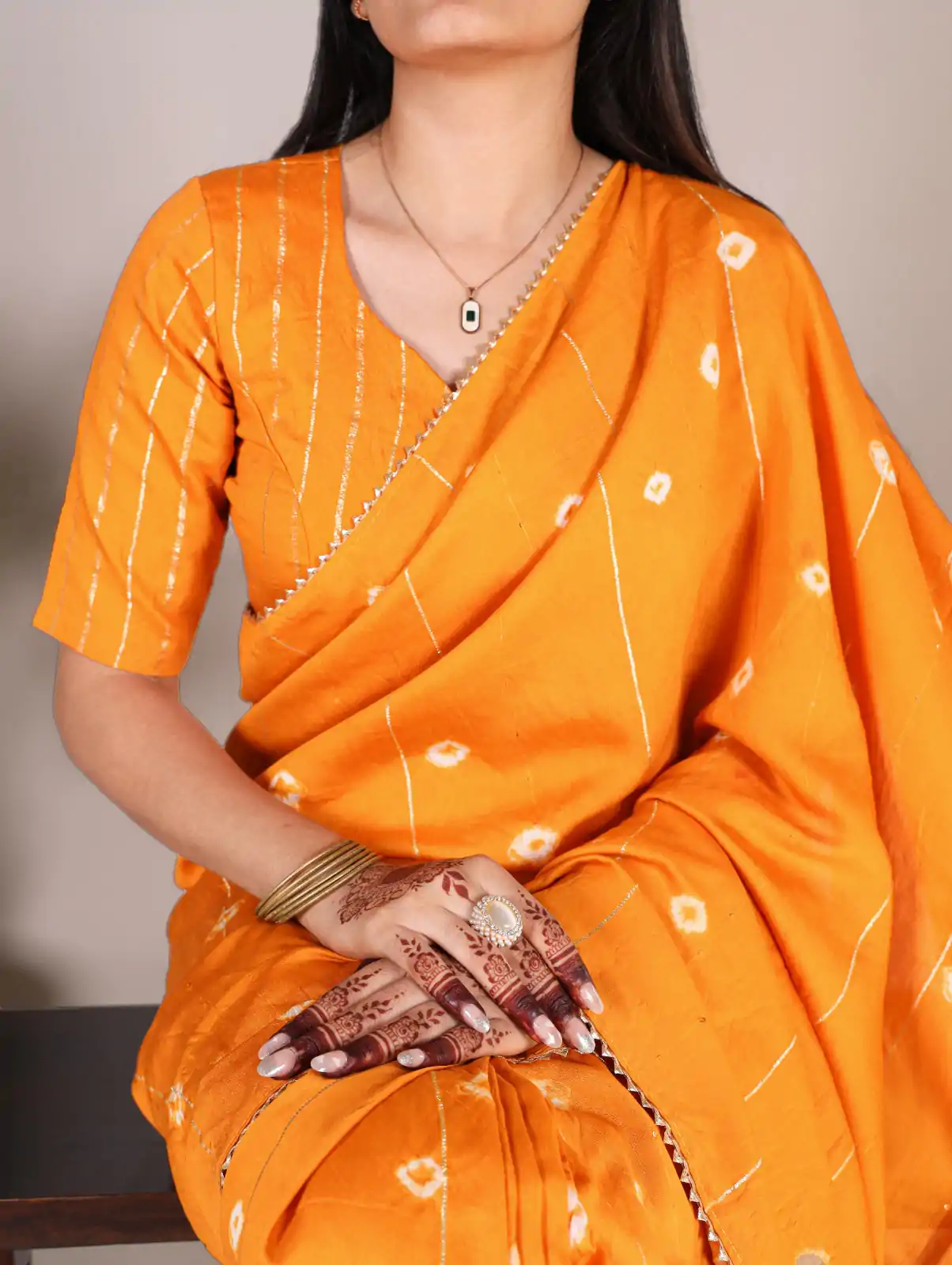 Mustard Chanderi Sequins Saree - Image 2