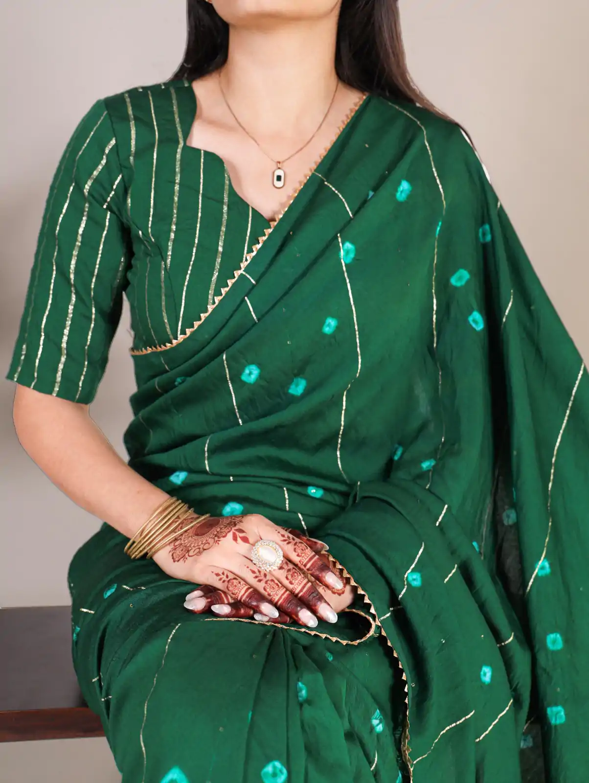 Green Chanderi Sequins Saree - Image 2