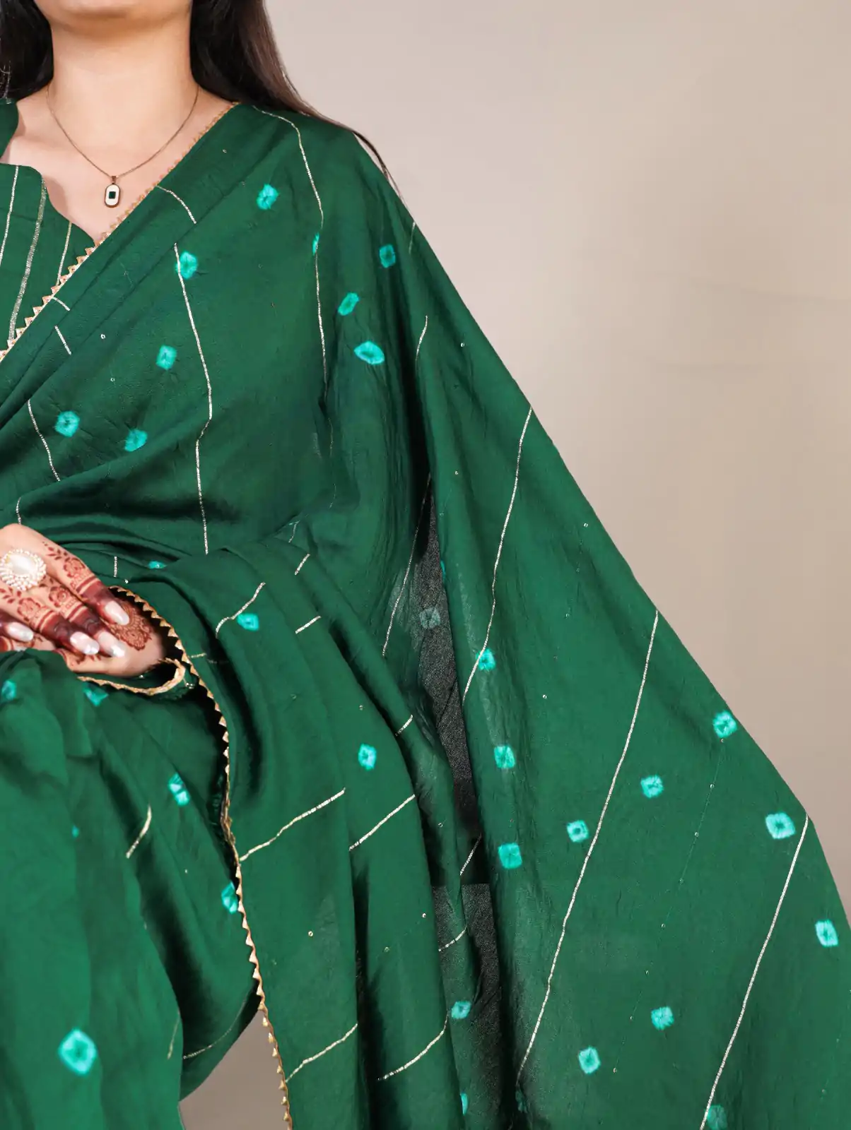 Green Chanderi Sequins Saree - Image 3