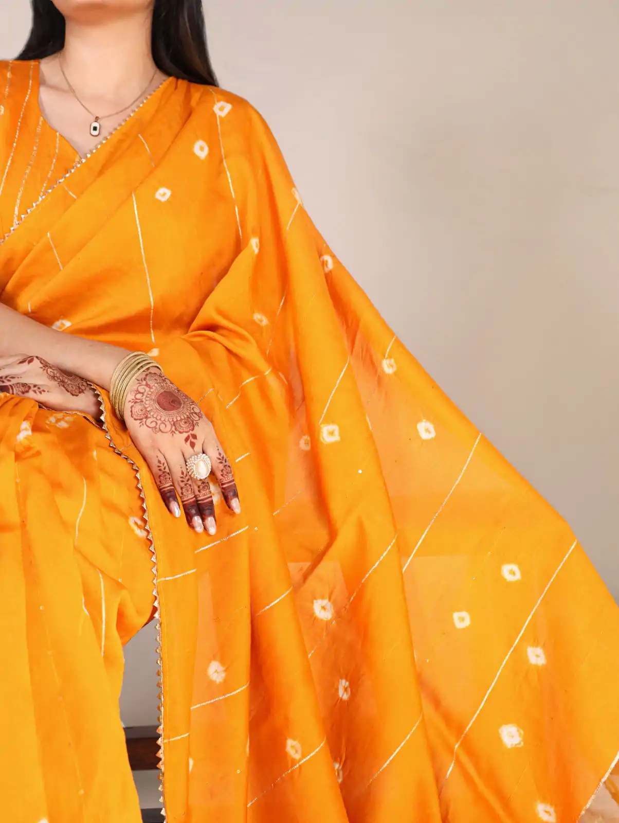 Mustard Chanderi Sequins Saree - Image 3