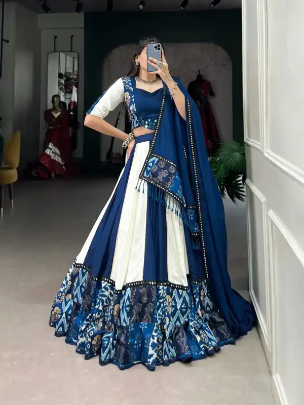 Blue Rayon Printed Print Lehenga Choli