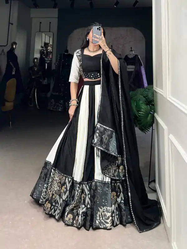Black Rayon Printed Print Lehenga Choli