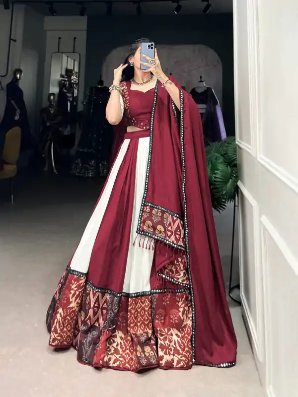 Maroon Rayon Printed Print Lehenga Choli