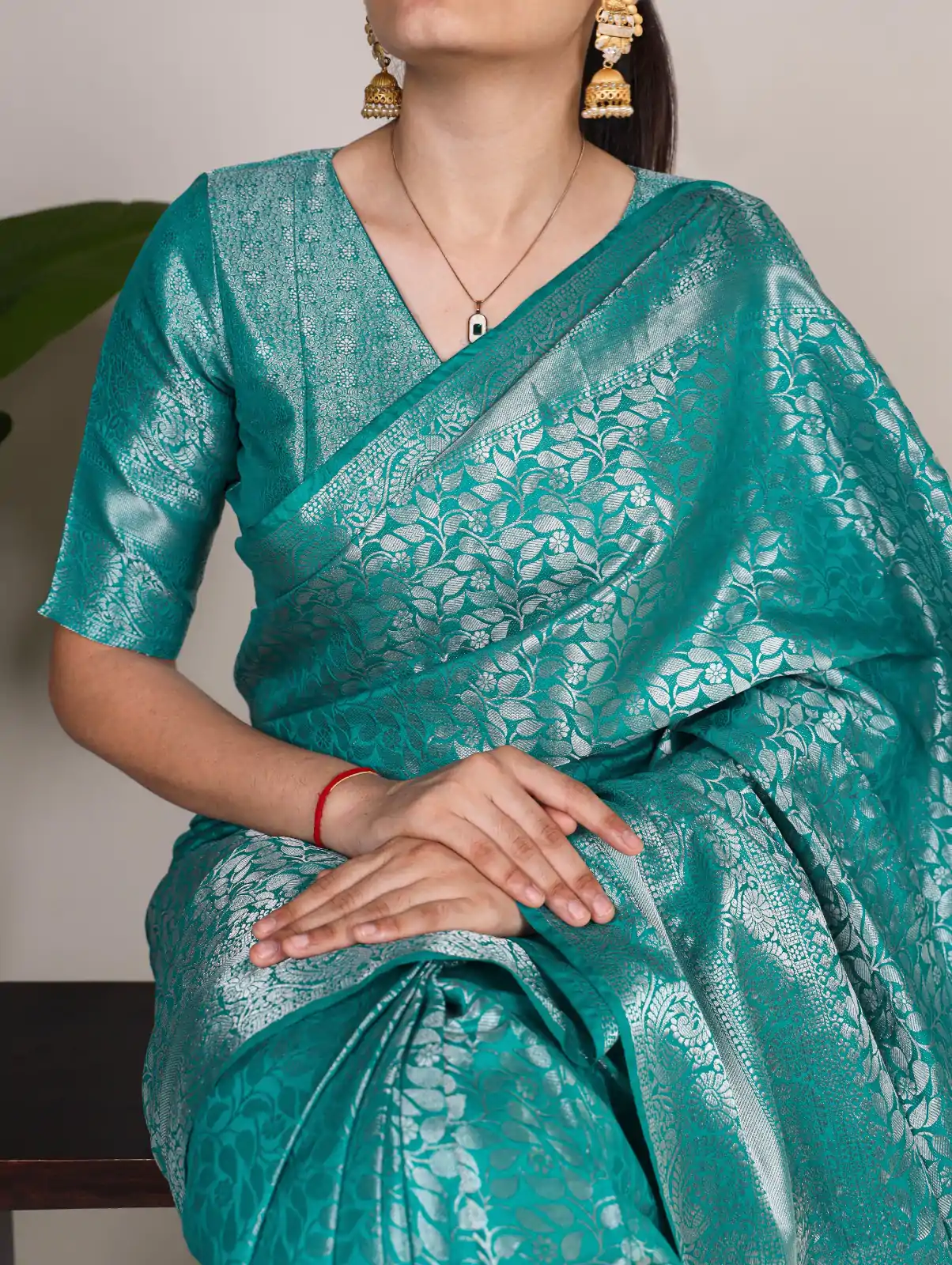 Firozi Kanjivaram Weaving Saree - Image 2