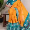 Mustard Tussar Chex Patola Saree