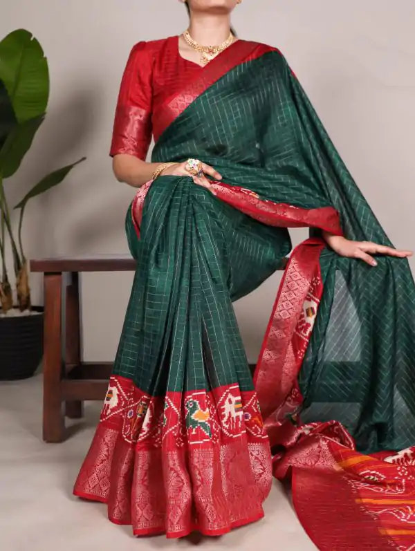 Green Tussar Chex Patola Saree