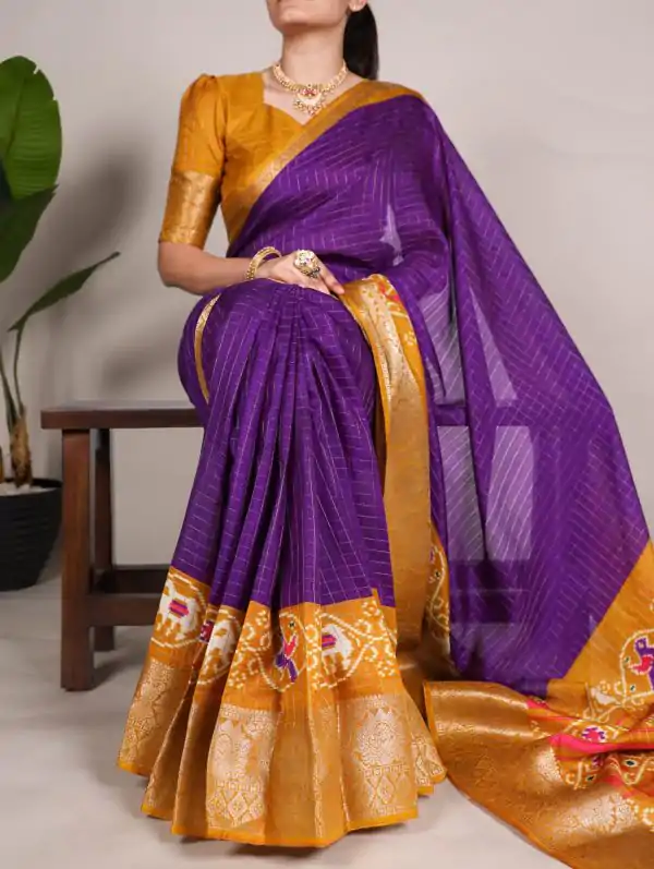 Purple Tussar Chex Patola Saree