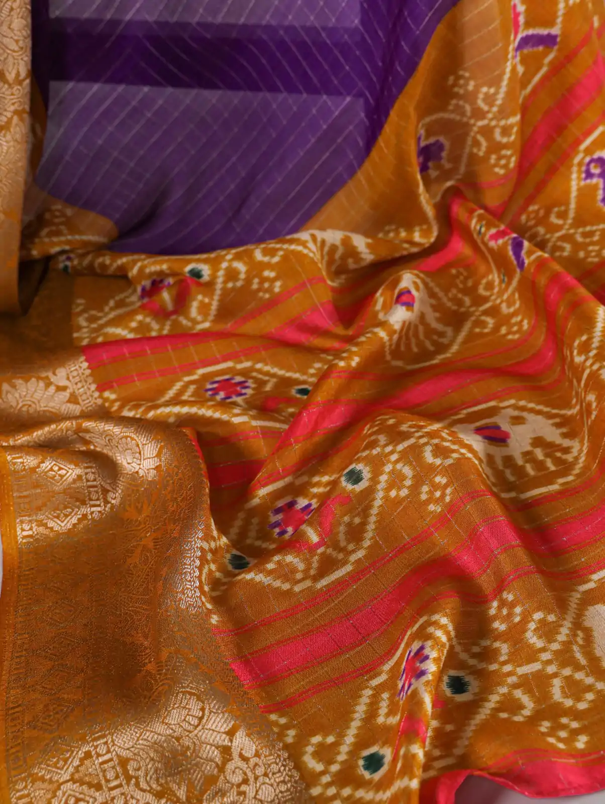 Purple Tussar Chex Patola Saree - Image 3