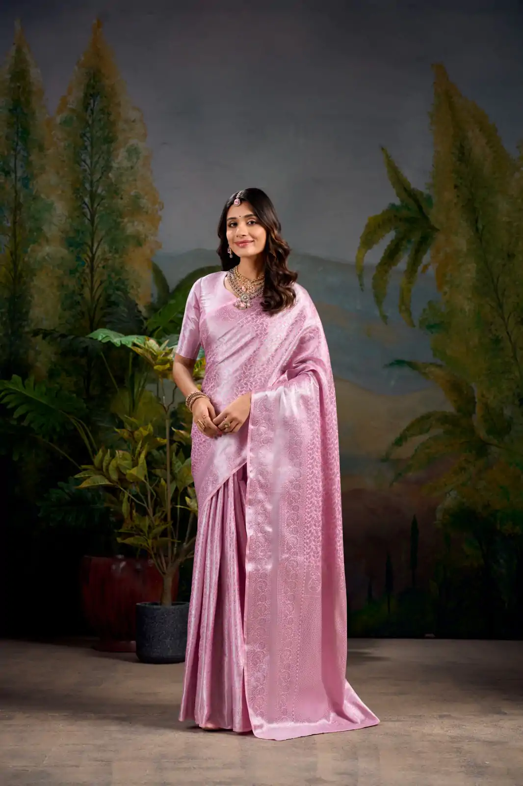 Baby Pink Kanjivaram Weaving Saree - Image 6