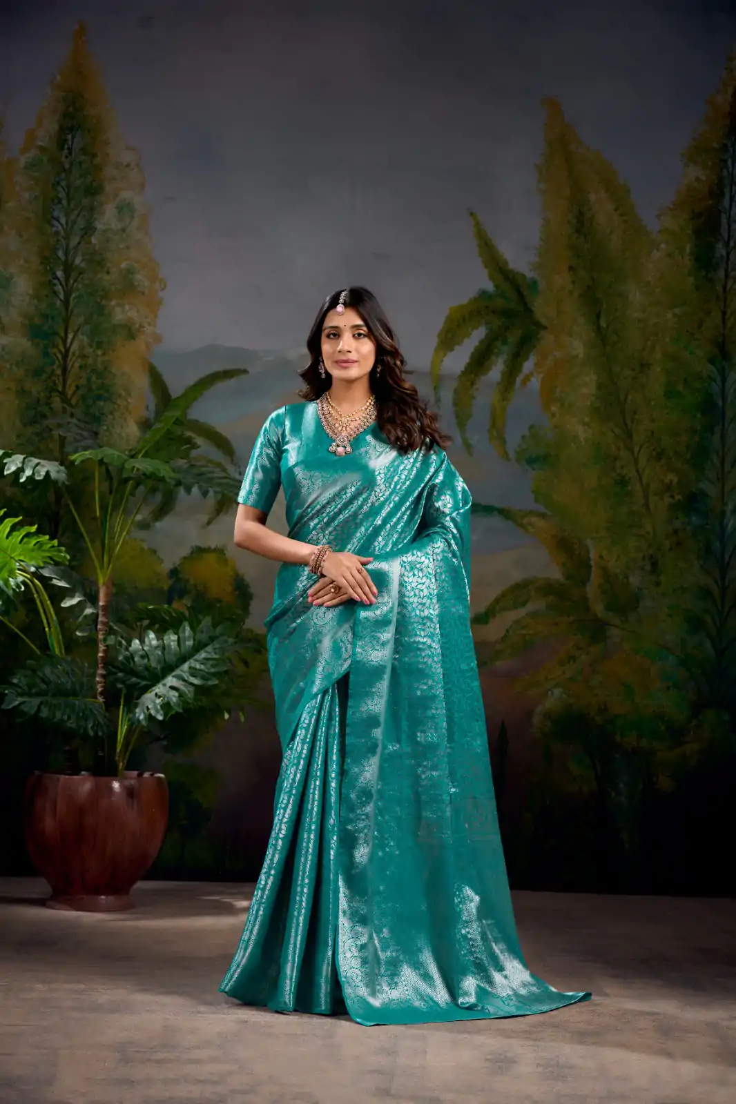 Firozi Kanjivaram Weaving Saree - Image 6