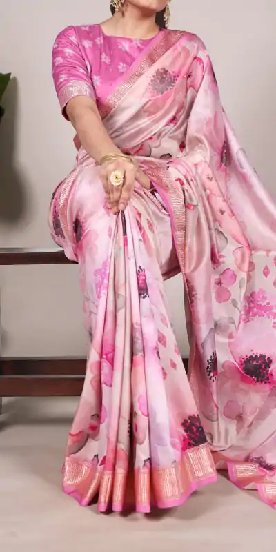 Pink Tussar Printed Saree