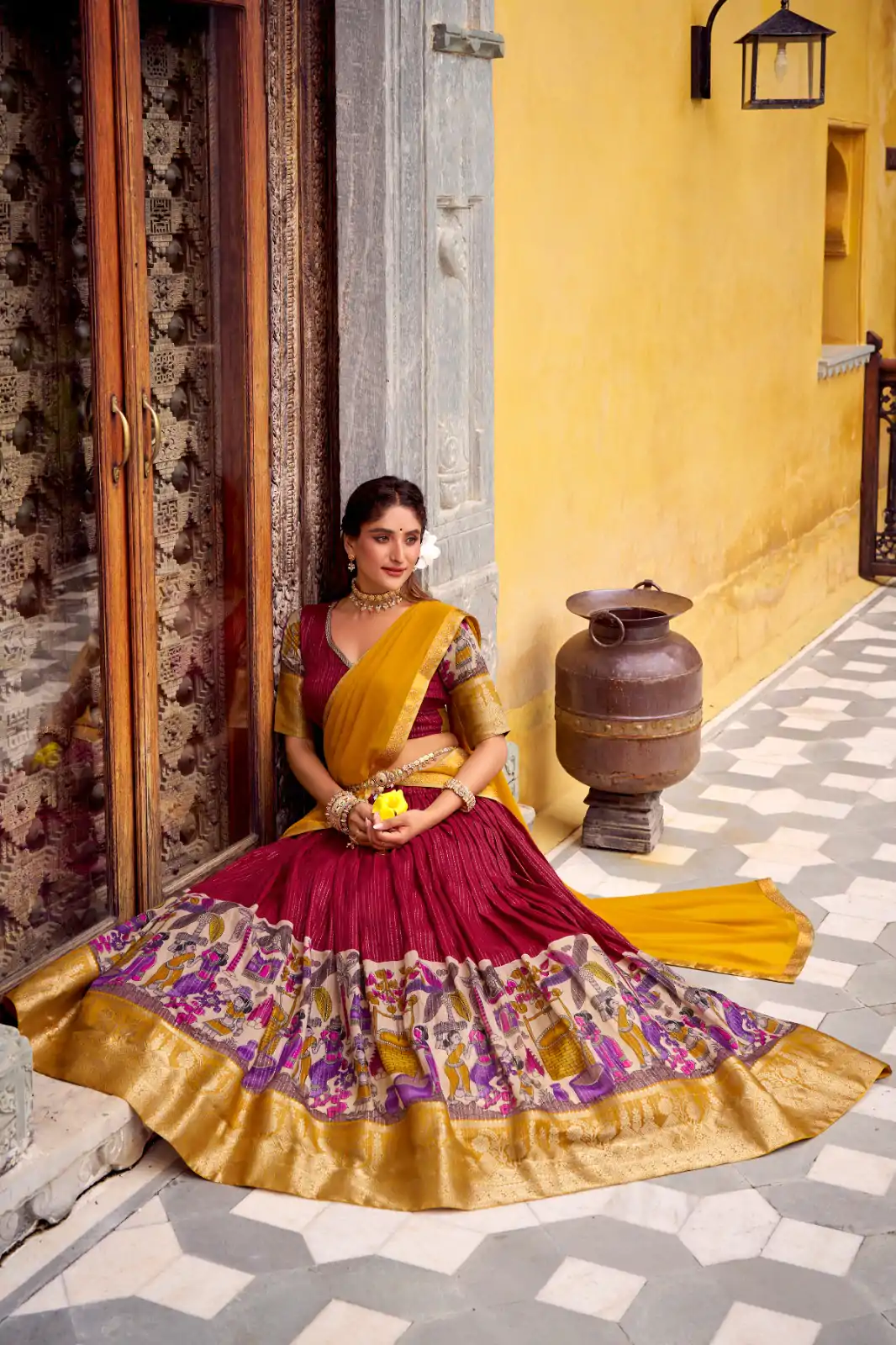 Red Chanderi Kalamkari Lehenga Choli - Image 2