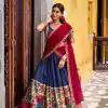 Navy Blue Chanderi Kalamkari Lehenga Choli