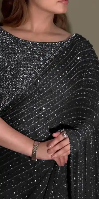 Black Georgette Embroidery Saree