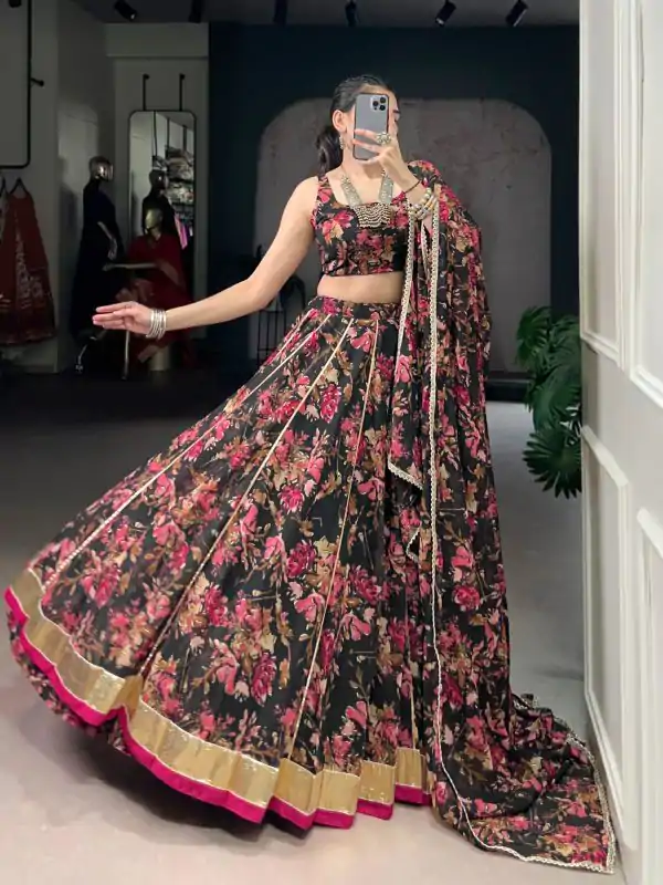 Black Chiffon Embossed Lehenga Choli