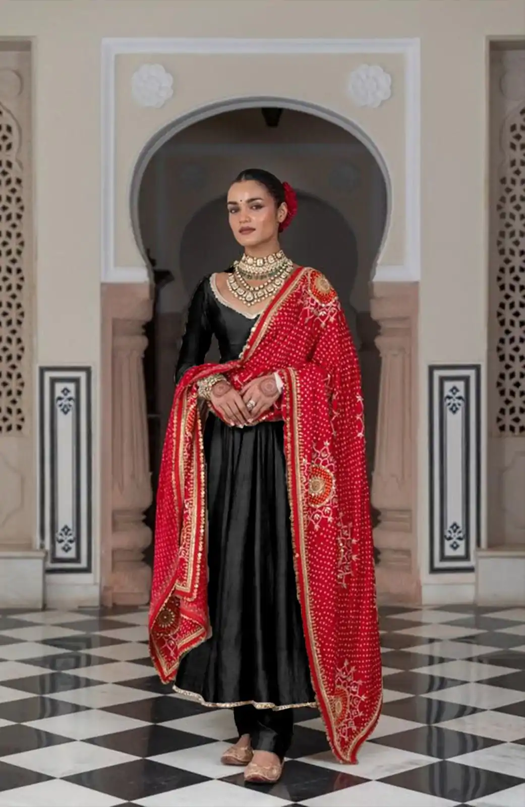 Black Chinon Border Lace Salwar Suit