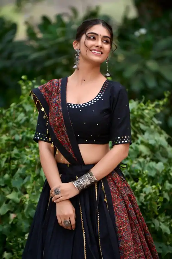 Black Cotton Plain Lehenga Choli