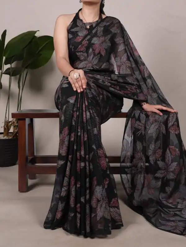 Black Lurex Floral Viscose Saree