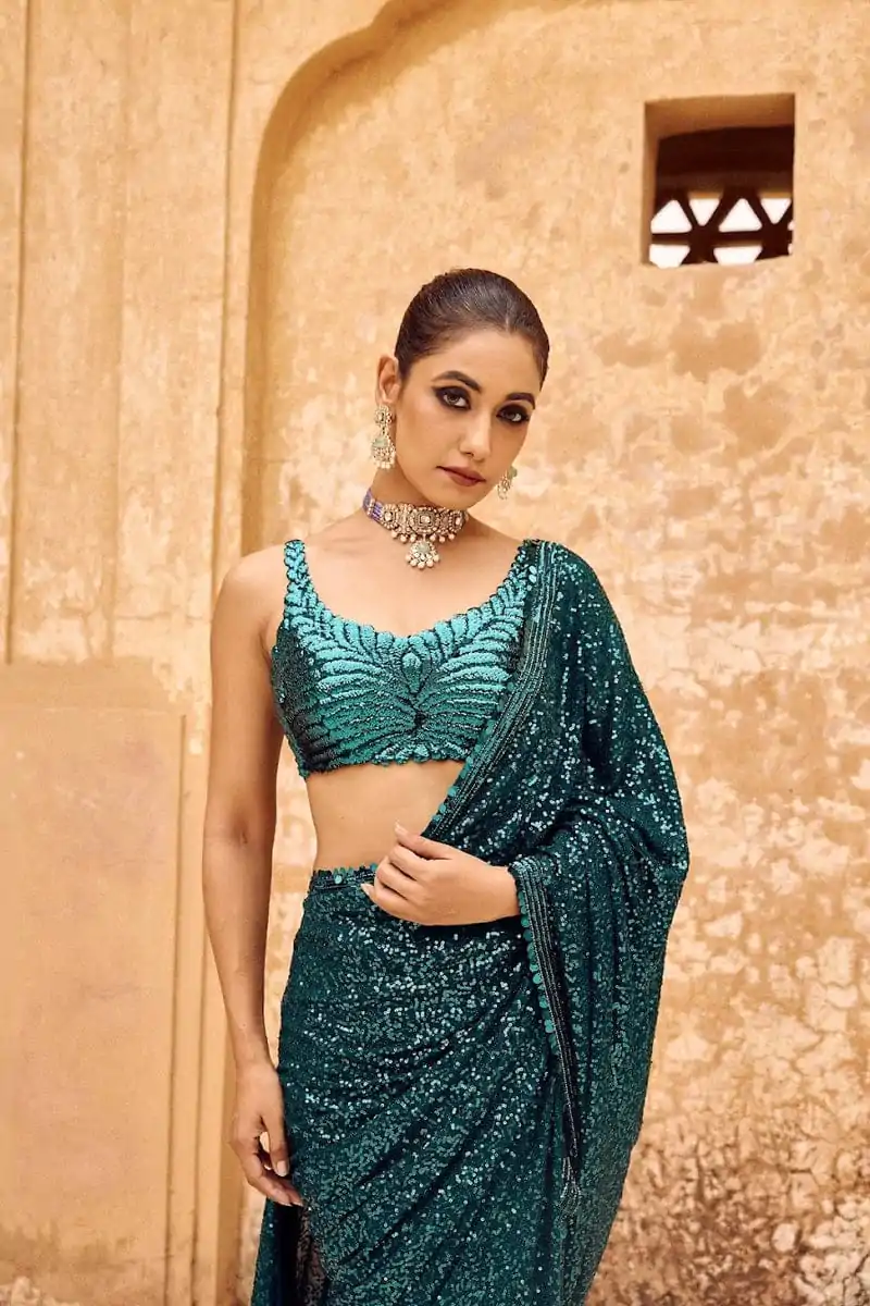 Blue Georgette Khichdi Saree - Image 3