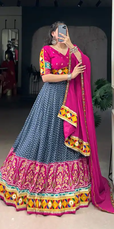 LNB 1742 Blue Color Tasar Silk Foil Print Original Mirror Gamthi  Work Lehenga Choli Wedding, Party, Festive, Events Etc. Delivery 4-6 Working Days Rs 3049 | Lehenga, Bollywood Lehenga, Creative Lehenga, Designer Lehenga, Embroidered Lehenga, Party Wear Lehenga