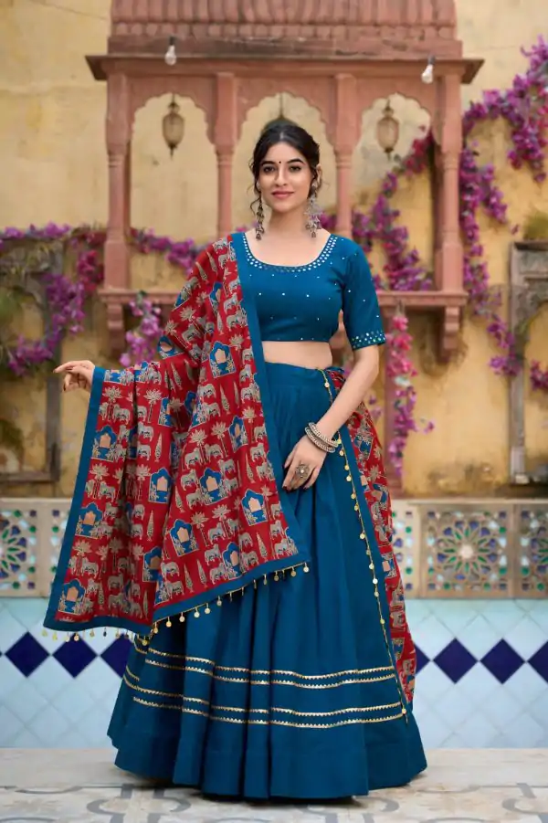 LNB 1697 Firozi Color Pure Cotton Plain With Gota Patti Touch Up Lehenga Choli Wedding, Party, Festive, Events Etc. Delivery 4-6 Working Days Rs 3499 | Lehenga, Bollywood Lehenga, Creative Lehenga, Designer Lehenga, Embroidered Lehenga, Party Wear Lehenga