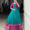 Firozi Tasar Chex Patola Print Gown