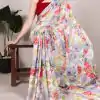 Grey Dull Satin Printed Saree
