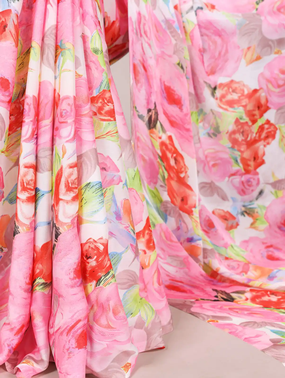 Light Pink Dull Satin Printed Saree - Image 3