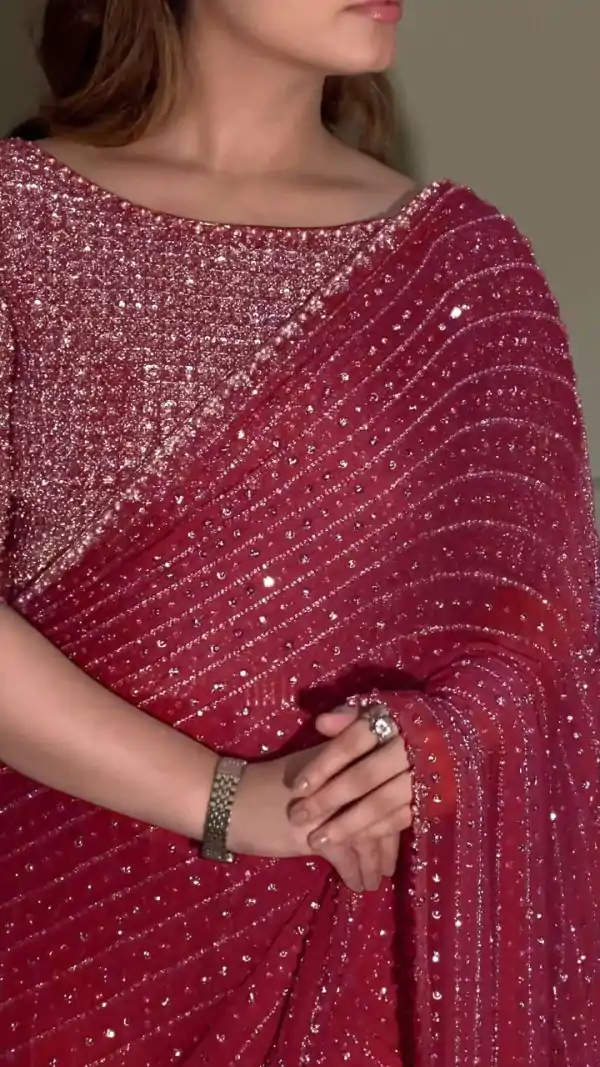 YNF 3452 Maroon -DF 3452 Color Georgette Sequins Multy Embroidery Work Saree Casual, Wedding, Festive, Events . Expected Delivery  4-6 Working Days @1799/- only                                                                                | Designer Sarees, Embroidered Sarees, Sarees, Bollywood Sarees, Creative Sarees, Ethnic Saree, Modern Digital sarees, Party Wear Sarees